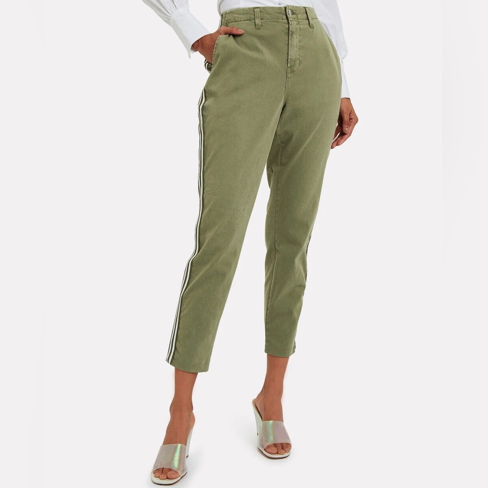 L'Agence Jem Brigade Denim Cropped Fatigue Green Trouser Side Stripe Pants Sz 25